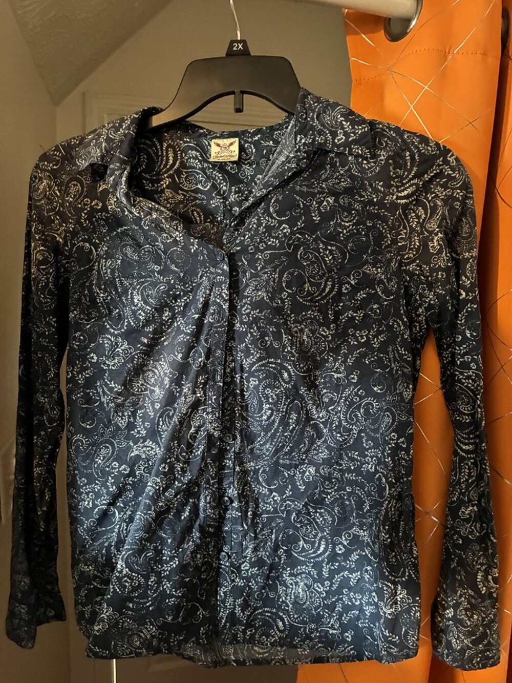 Blue Patterned Long Sleeved Collared Button Up Shirt - S